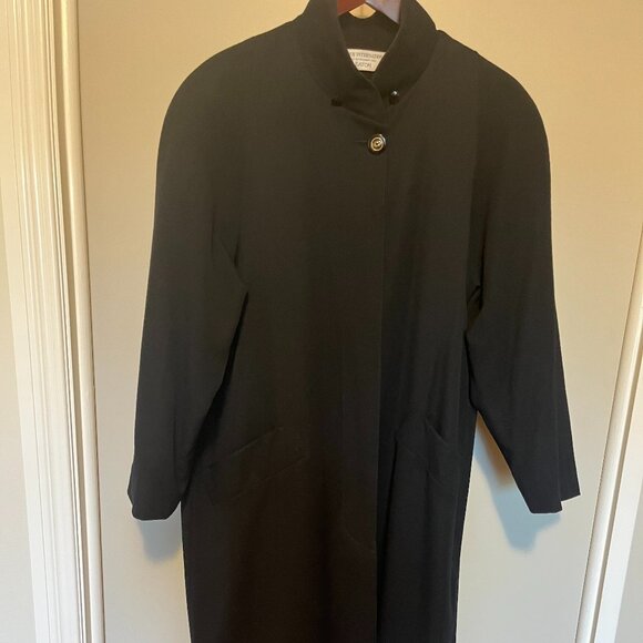 Vintage EATON RONTEX Womens 10 - 12 Black Pure Virgin Wool Midi DRESS COAT - Picture 1 of 14